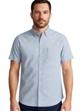 Denim & Flower Men’s Large Slim Fit Blue Polka Dot Button Down Classic Cut Shirt
